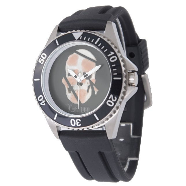 Montre Crâne Mikitiez rose graffiti fierté  (Incliné)