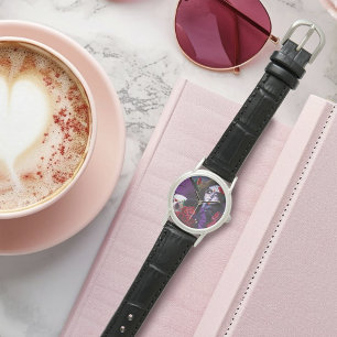 Montre Crâne sucre Roses rouges pourpre