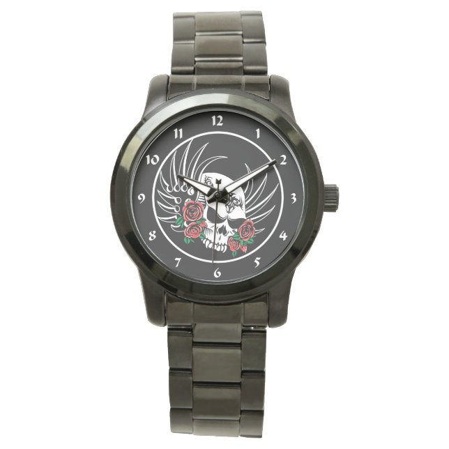 Montre Crâne tribal avec Roses (devant)