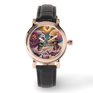 Montre Crânes de sucre en amour Pastel à la craie personn