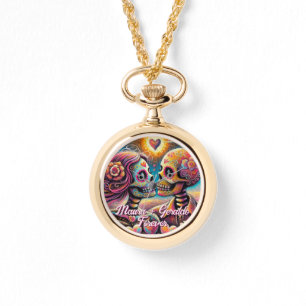 Montre Crânes de sucre en amour Pastel à la craie personn