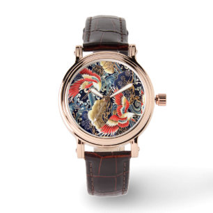 Montre CRANES DE VOL, VAGUES, FLEURS DE PRINTEMPS Japonai