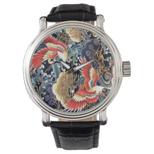 Montre CRANES DE VOL, VAGUES, FLEURS DE PRINTEMPS Japonai