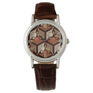 Montre Cranes japanese, Tan, Rust & Chocolate Brown