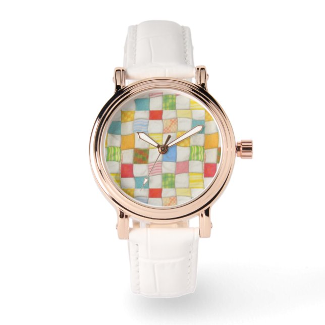 Montre CRAZY QUILT Rose Gold Vintage White Watch (Recto)