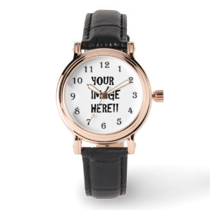 Montre Créez votre propre bracelet en cuir noir Carré p