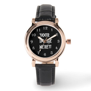 Montre Créez votre propre bracelet en cuir noir Carré p