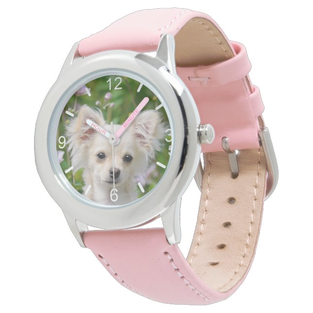 Montre Crème lounghair mignonne Chihuahua Chien Chiot Pup (Incliné)