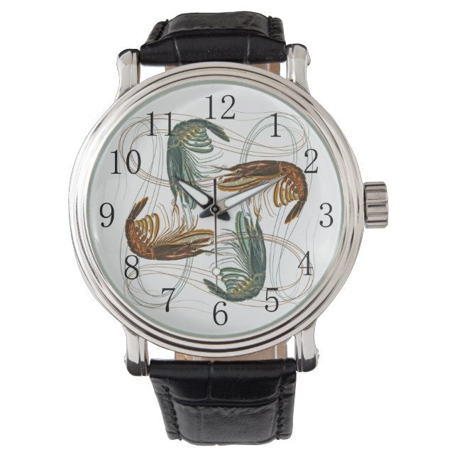 Montre Crevettes sur fond blanc avec des chiffres (devant)