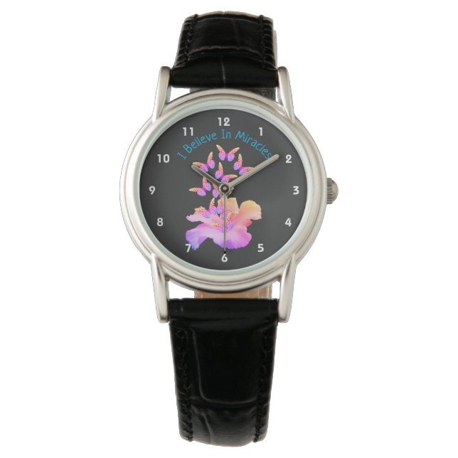 Montre Croire En Miracles Hibiscus Flower Butterflies (devant)
