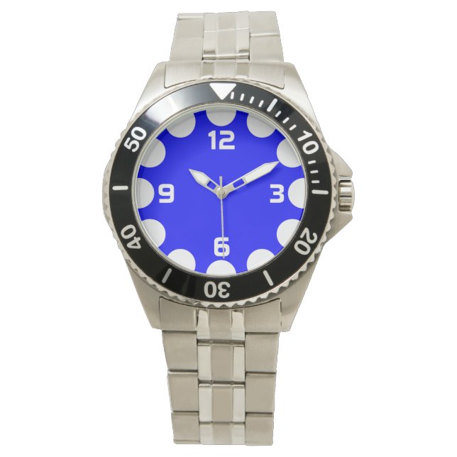 Montre Croissant couleur - Blanc sur bleu (devant)