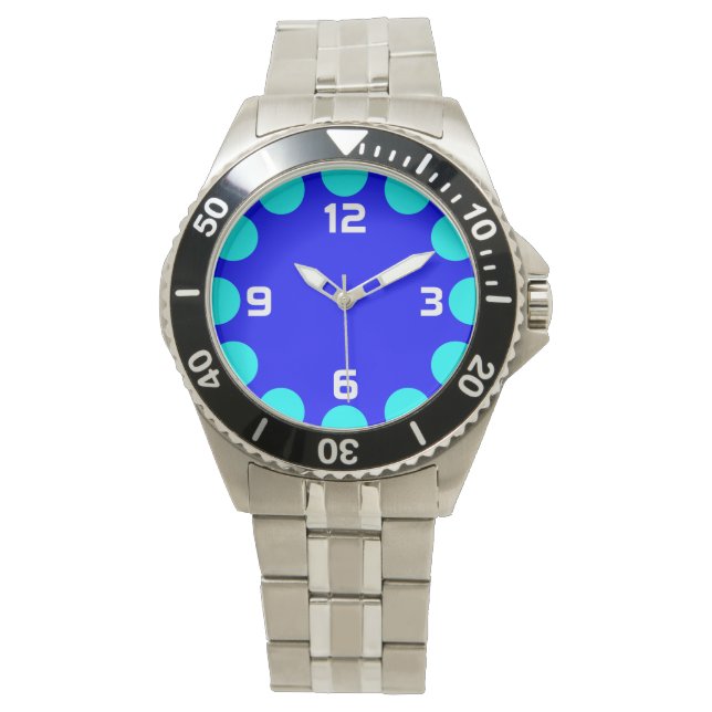 Montre Croissant couleur - Cyan sur bleu (devant)