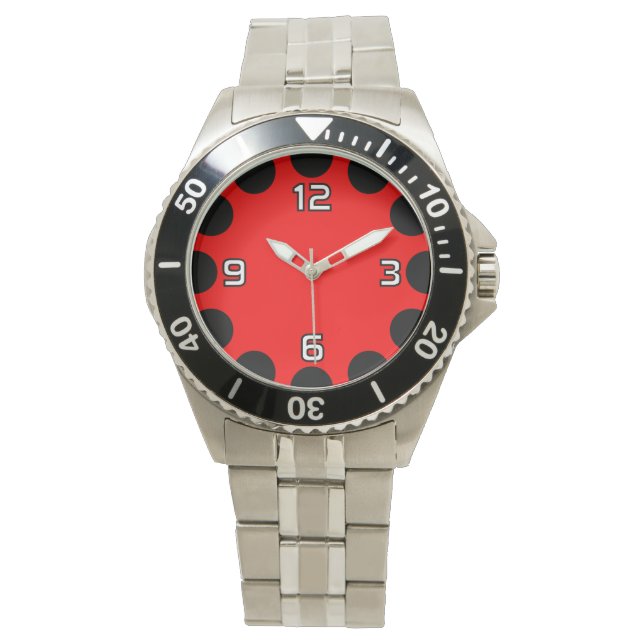 Montre Croissant couleur - Noir et Rouge v2 (devant)