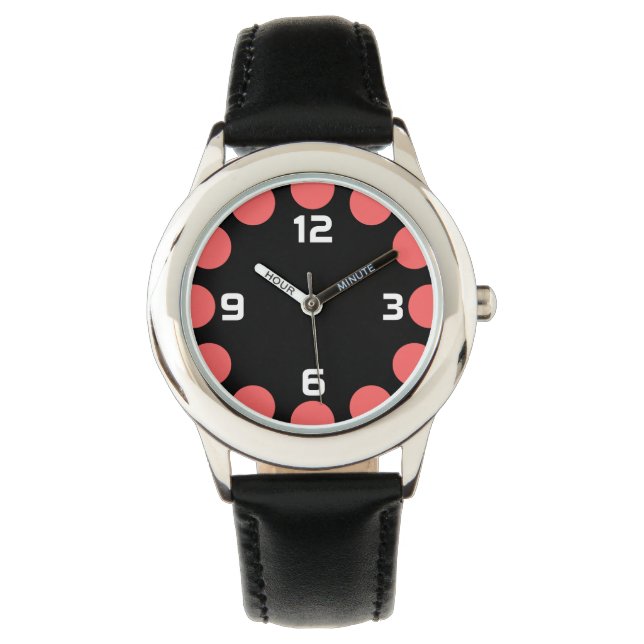 Montre Croissant couleur - rose tropicale sur noir (devant)