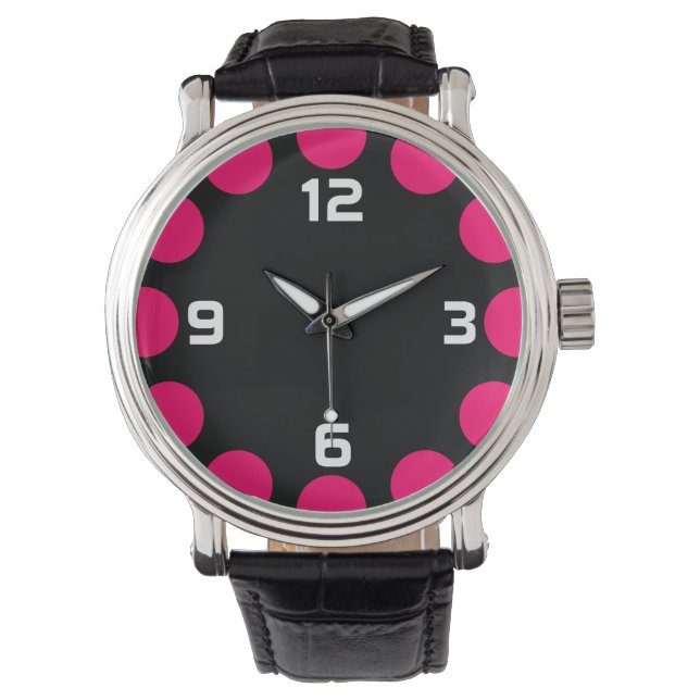 Montre Croissant couleur - Rouge néon sur noir (devant)