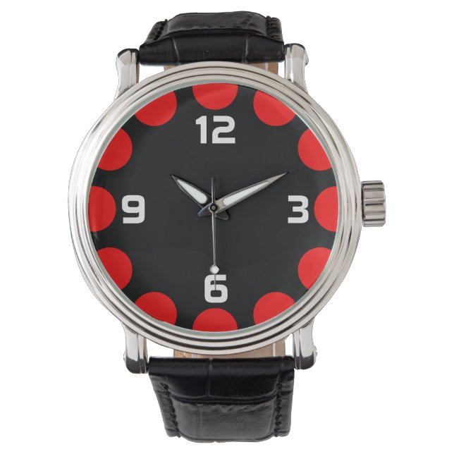 Montre Croissant couleur - Rouge sur noir (devant)