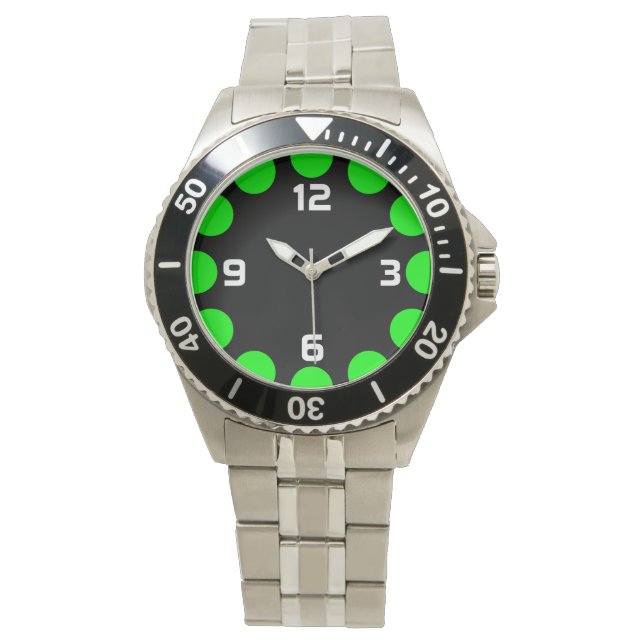 Montre Croissant couleur - Vert sur noir (devant)