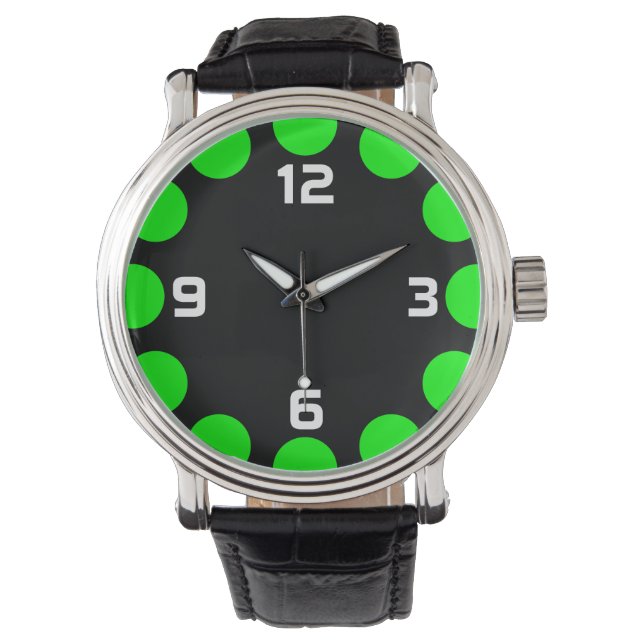 Montre Croissant couleur - Vert sur noir (devant)
