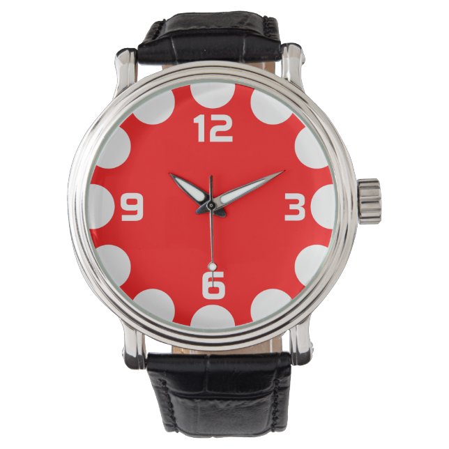 Montre Croissant de couleur - Blanc sur rouge (devant)