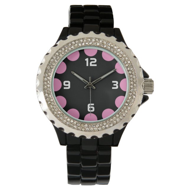 Montre Croissant de couleur - Rose sur noir (devant)