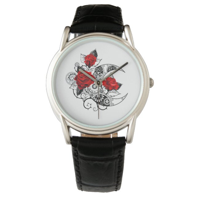 Montre Croissant mécanique avec roses rouges (devant)