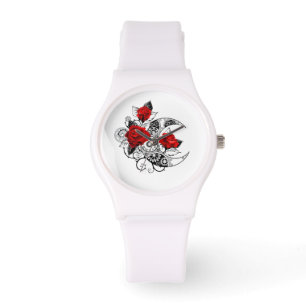 Montre Croissant mécanique avec roses rouges