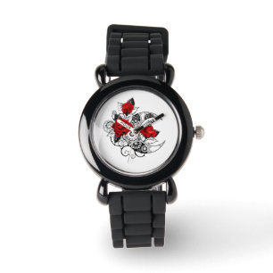 Montre Croissant mécanique avec roses rouges