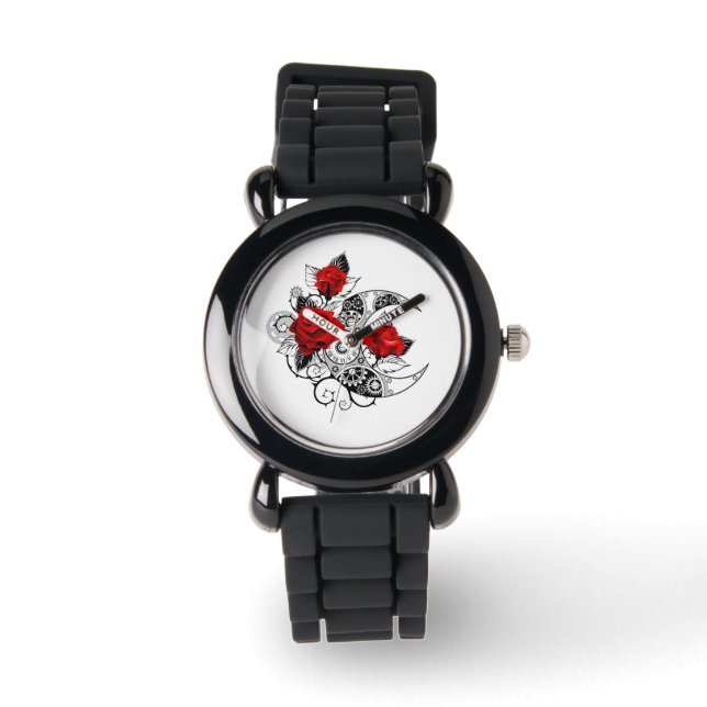 Montre Croissant mécanique avec roses rouges (Recto)