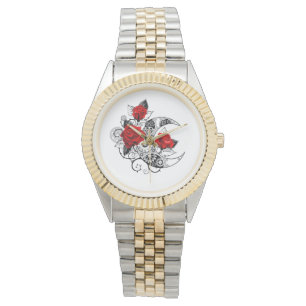Montre Croissant mécanique avec roses rouges