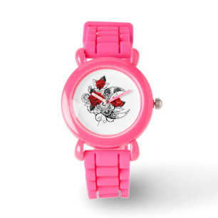 Montre Croissant mécanique avec roses rouges
