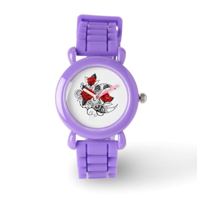 Montre Croissant mécanique avec roses rouges (Recto)