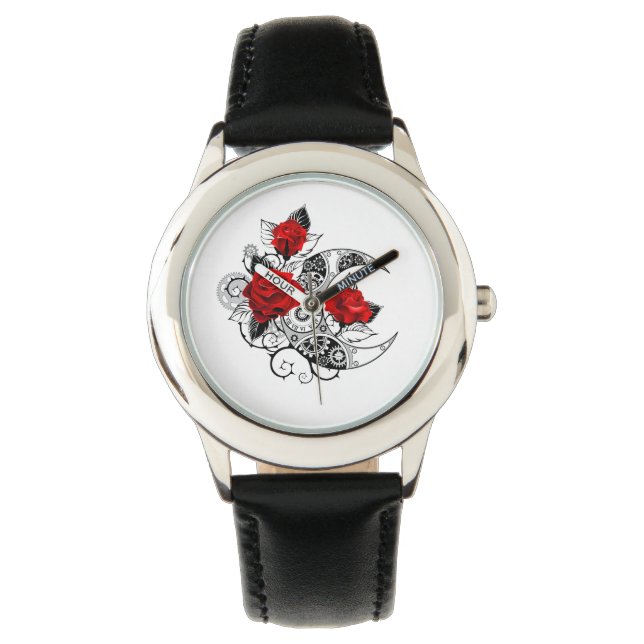 Montre Croissant mécanique avec roses rouges (devant)
