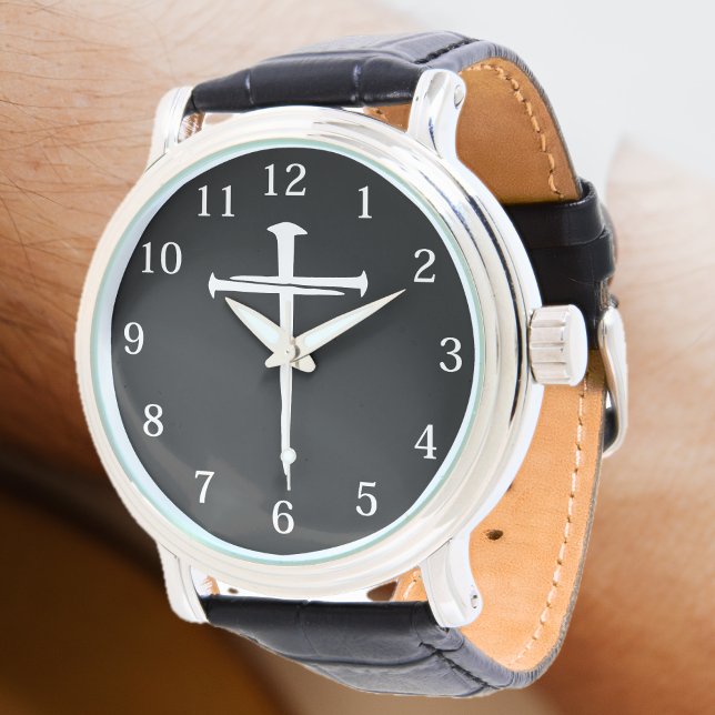 Montre Croix Blanche Moderne à Trois Clous (Modern Three Nails White Cross Watch)