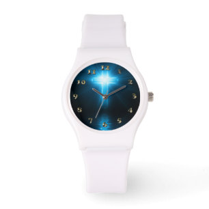 Montre Croix chrétienne en lumière bleue