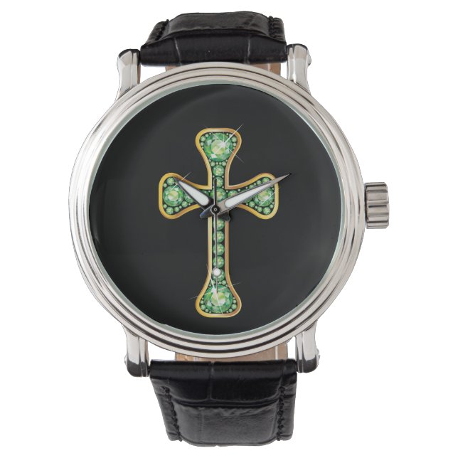 Montre Croix chrétienne "Peridot" dans Gold Watch (devant)
