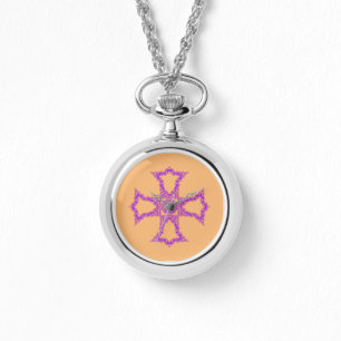Montre Croix chrétienne rose