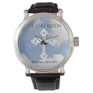 Montre Croix dans Ciel nuageux Résurrection Bleu Cadeau 