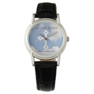 Montre Croix dans Ciel nuageux Résurrection Bleu Cadeau P