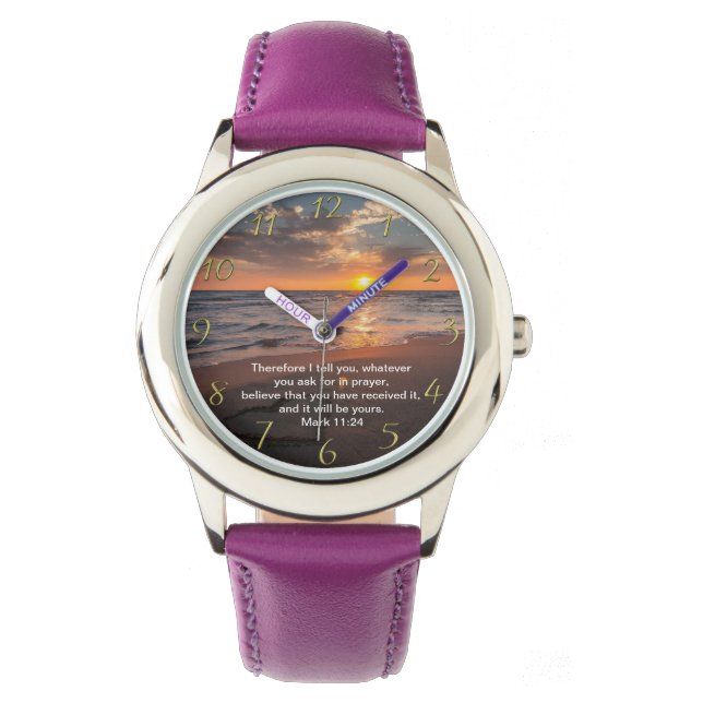 Montre Croix de foi chrétienne avec Mark 11:24 (devant)