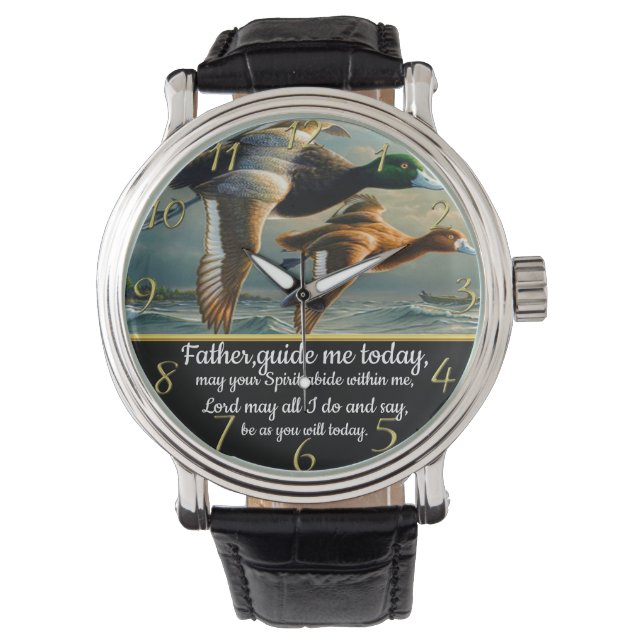 Montre Croix de foi chrétienne en or avec des canards (devant)