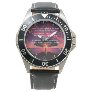 Montre Croix de foi chrétienne en or avec Où je vais aujo