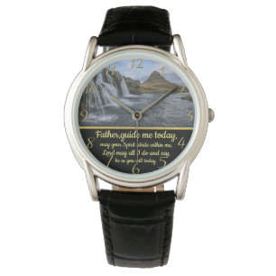 Montre Croix de foi chrétienne en or avec une cascade jau