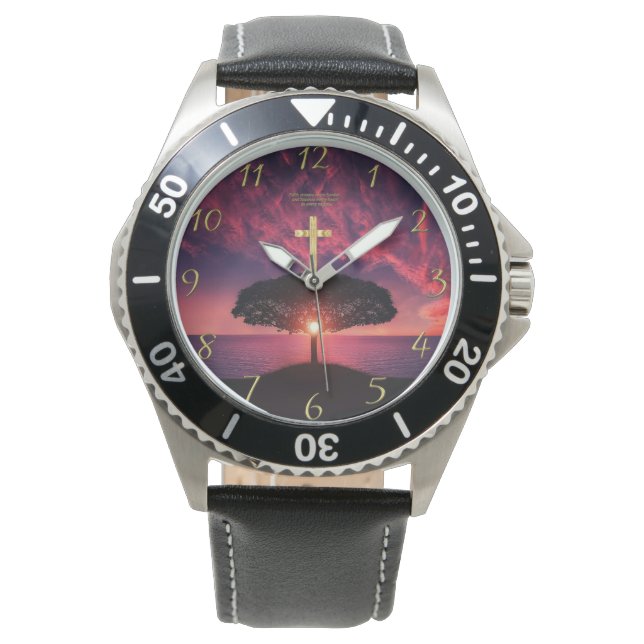 Montre Croix de foi chrétienne en or avec une phrase drôl (devant)