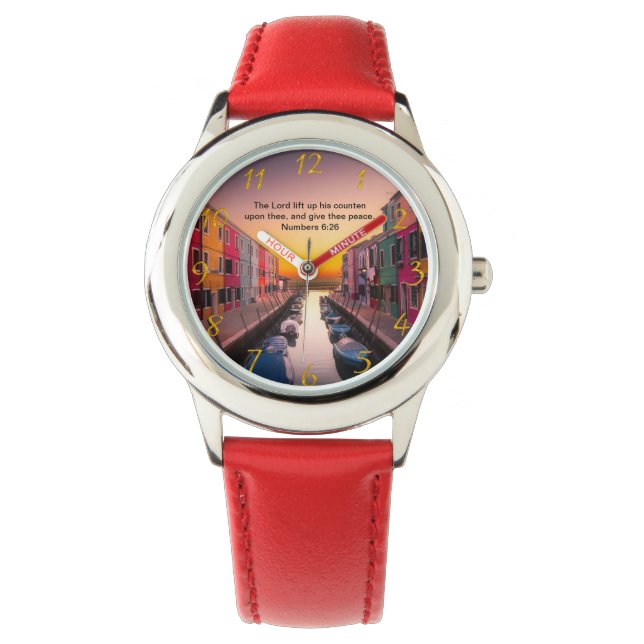 Montre Croix de foi chrétienne noire avec chiffres 6:26 (devant)