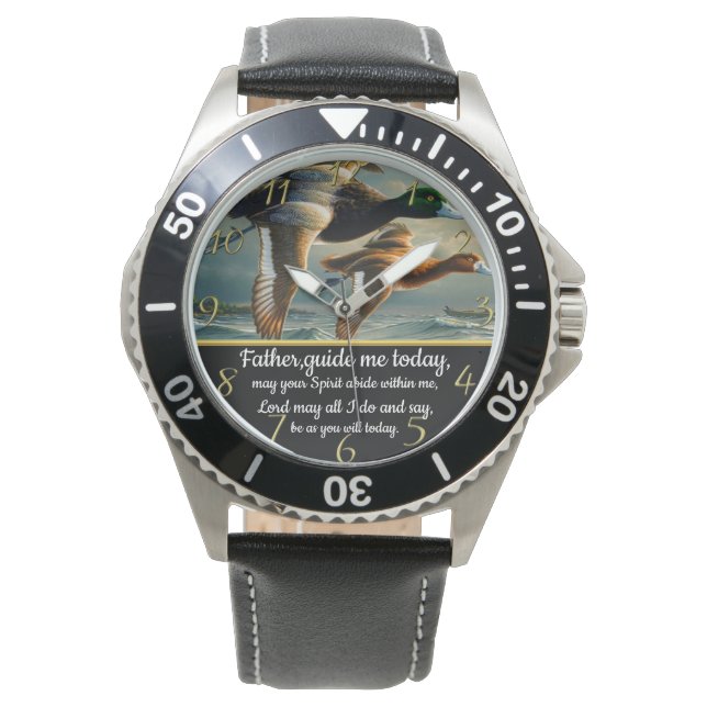 Montre Croix de la foi chrétienne d'or avec canards (devant)