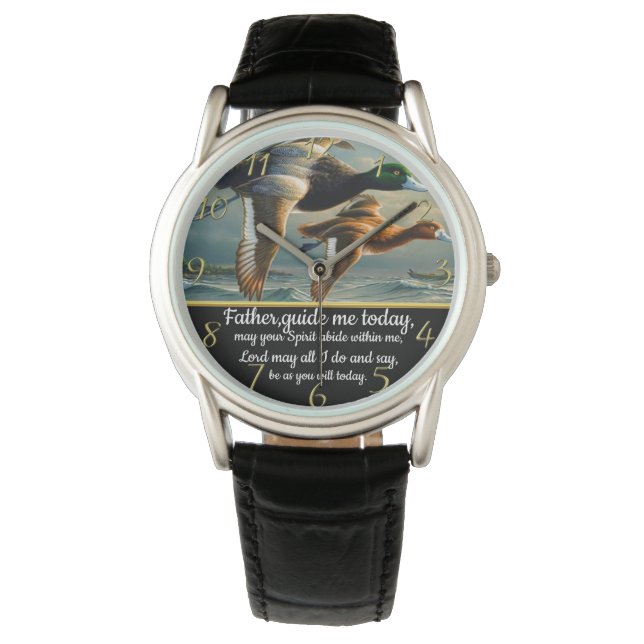 Montre Croix de la foi chrétienne d'or avec canards (devant)