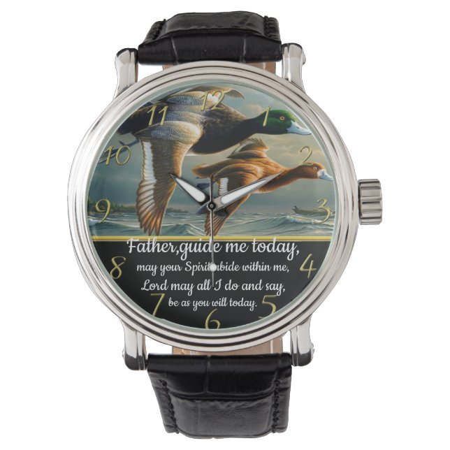 Montre Croix de la foi chrétienne d'or avec canards (devant)