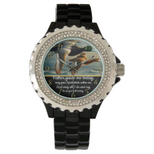 Montre Croix de la foi chrétienne d'or avec canards