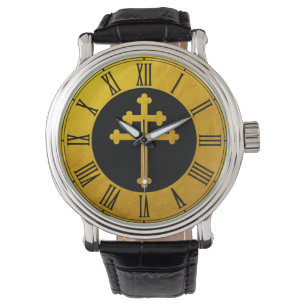 Montre Croix de Lorraine d'or sur Noir / Chrétien d'or
