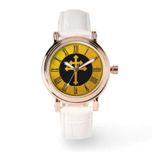 Montre Croix de Lorraine dorée sur fond noir / christiani